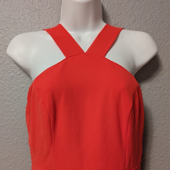 Lulu's Forevormore Orange Red Fit and Flare Halter Dress Chiffon Overlay Sz. S - Picture 6 of 13